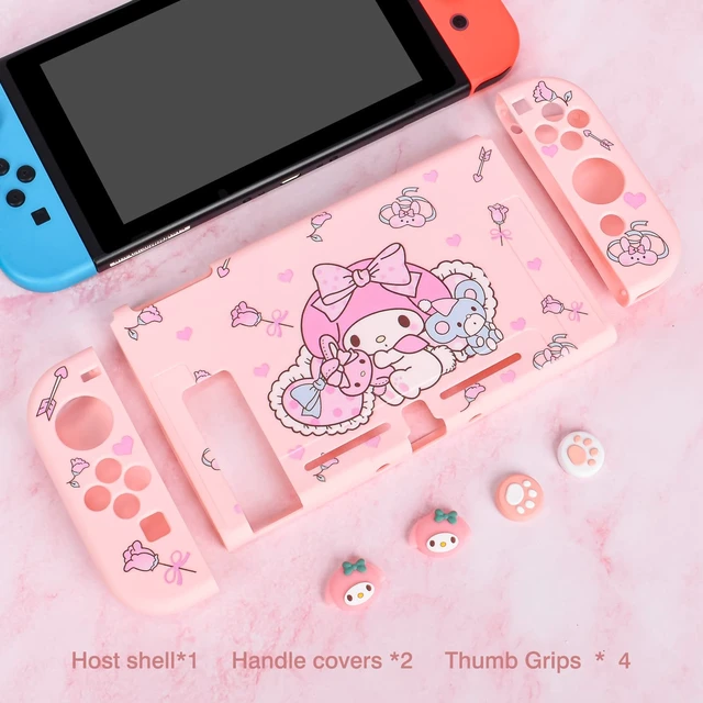 Alt view image 6 of 7 - Cute Rabbit Switch Protective Case Dockable Soft Silicone Shell Shockproof Scratch Resistant Cover Joy Con Skin with 4PCS Lovely Thumb Grips Caps