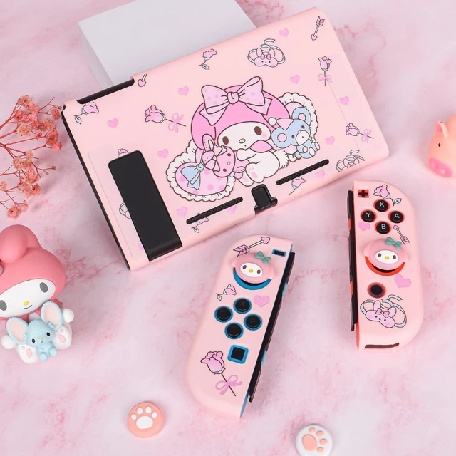 Alt view image 7 of 7 - Cute Rabbit Switch Protective Case Dockable Soft Silicone Shell Shockproof Scratch Resistant Cover Joy Con Skin with 4PCS Lovely Thumb Grips Caps