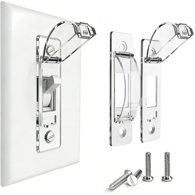 Main image of 2 Pack Toggle Light Switch Cover Guard Child Proof Wall Light Switch Lock Protects Your Lights from being Accidentally Turned On or Off by Children and Adults, Clear