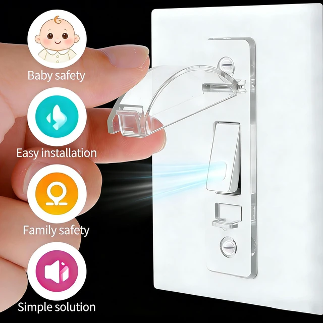 Alt view image 5 of 7 - 2 Pack Toggle Light Switch Cover Guard Child Proof Wall Light Switch Lock Protects Your Lights from being Accidentally Turned On or Off by Children and Adults, Clear