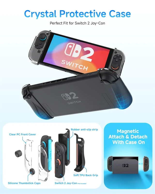 Alt view image 2 of 7 - 14 in 1 Carrying Case Accessories Set for Nintendo Switch 2 | Travel Storage Bag Holds 14 Game Cartridges, Protective Crystal JoyCon Case for Switch2, 2 Screen Protectors, 4 Thumb Grips
