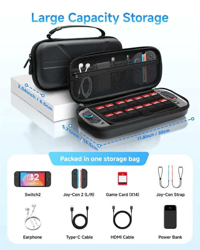 Alt view image 3 of 7 - 14 in 1 Carrying Case Accessories Set for Nintendo Switch 2 | Travel Storage Bag Holds 14 Game Cartridges, Protective Crystal JoyCon Case for Switch2, 2 Screen Protectors, 4 Thumb Grips