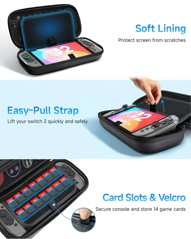 Alt view image 5 of 7 - 14 in 1 Carrying Case Accessories Set for Nintendo Switch 2 | Travel Storage Bag Holds 14 Game Cartridges, Protective Crystal JoyCon Case for Switch2, 2 Screen Protectors, 4 Thumb Grips