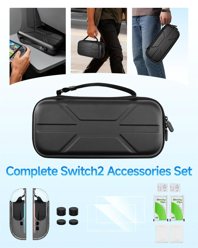 Alt view image 7 of 7 - 14 in 1 Carrying Case Accessories Set for Nintendo Switch 2 | Travel Storage Bag Holds 14 Game Cartridges, Protective Crystal JoyCon Case for Switch2, 2 Screen Protectors, 4 Thumb Grips