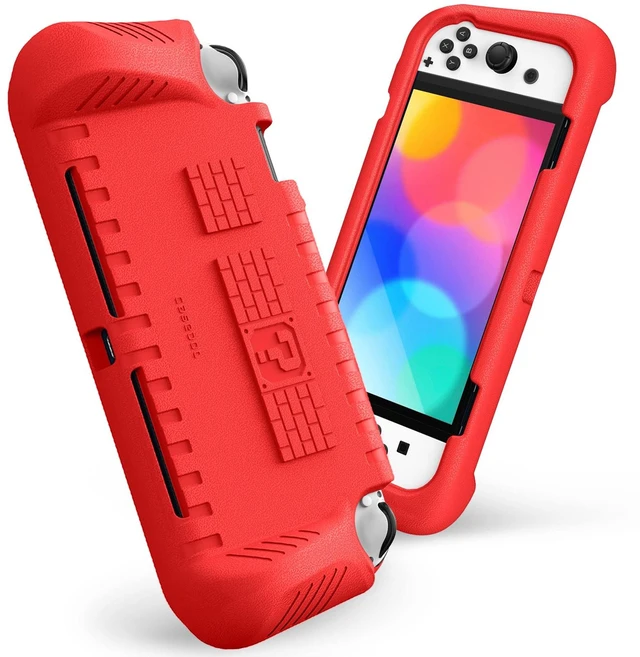Main image of Kid-Friendly Ultraligh Case for Nintendo Switch OLED Model (2021) | Game Card Slots, Ergonomic Grip Design, Lightweight EVA Foam, Anti-Scratch Protective Grip Case Cover, Red