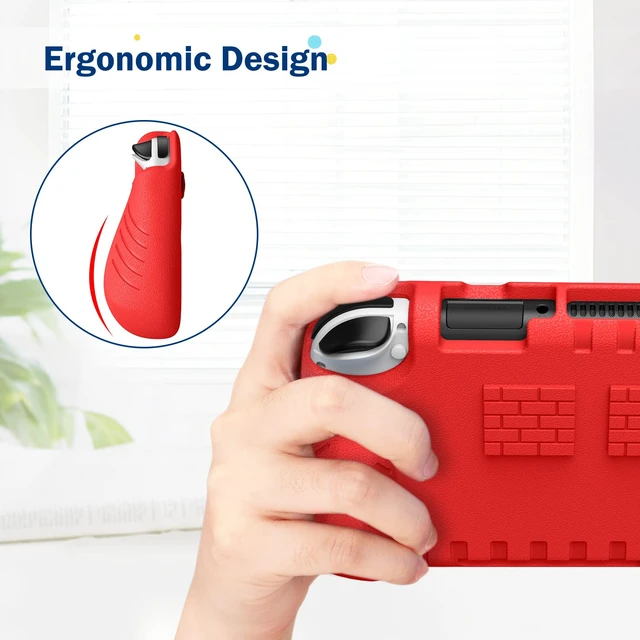 Alt view image 3 of 7 - Kid-Friendly Ultraligh Case for Nintendo Switch OLED Model (2021) | Game Card Slots, Ergonomic Grip Design, Lightweight EVA Foam, Anti-Scratch Protective Grip Case Cover, Red