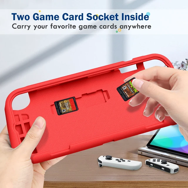 Alt view image 4 of 7 - Kid-Friendly Ultraligh Case for Nintendo Switch OLED Model (2021) | Game Card Slots, Ergonomic Grip Design, Lightweight EVA Foam, Anti-Scratch Protective Grip Case Cover, Red