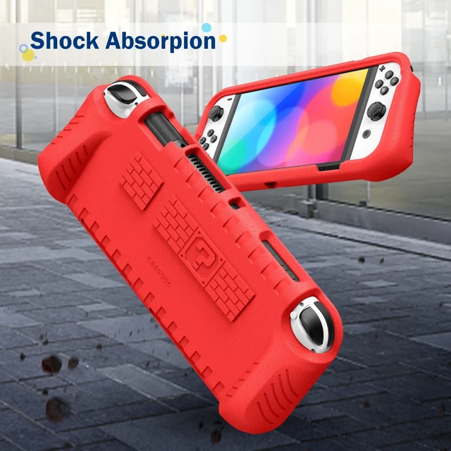 Alt view image 5 of 7 - Kid-Friendly Ultraligh Case for Nintendo Switch OLED Model (2021) | Game Card Slots, Ergonomic Grip Design, Lightweight EVA Foam, Anti-Scratch Protective Grip Case Cover, Red