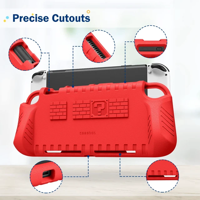 Alt view image 6 of 7 - Kid-Friendly Ultraligh Case for Nintendo Switch OLED Model (2021) | Game Card Slots, Ergonomic Grip Design, Lightweight EVA Foam, Anti-Scratch Protective Grip Case Cover, Red