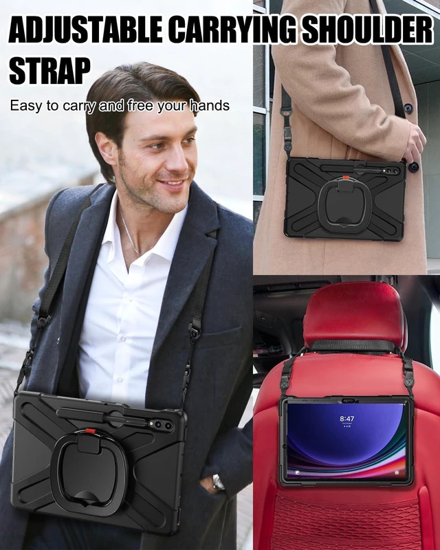 Alt view image 5 of 7 - Case for Samsung Galaxy Tab S10+ Plus/S9 FE+/S9+/S8+/S7 FE/S7+ 12.4" | Screen Protector, Heavy Duty, Ruggged Silicone Cover, S Pen Holder, Stable Kickstand,Shoulder Strap, SM-X820/X610/X810, Black
