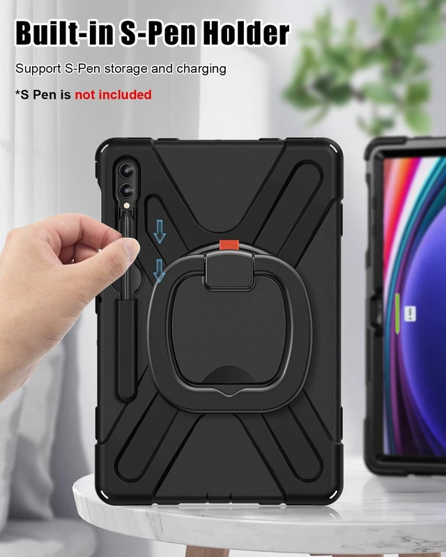Alt view image 7 of 7 - Case for Samsung Galaxy Tab S10+ Plus/S9 FE+/S9+/S8+/S7 FE/S7+ 12.4" | Screen Protector, Heavy Duty, Ruggged Silicone Cover, S Pen Holder, Stable Kickstand,Shoulder Strap, SM-X820/X610/X810, Black