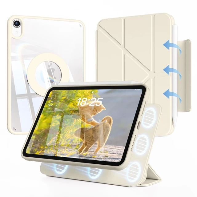 Main image of Case for iPad Air 11-inch M4/M3/M2,10.9-inch 5th/4th Gen,Cream White | For iPad Air 2026/2025/2024/2022/2020 Case, Detachable Magnetic Rotating Transparent Hard PC Back with Pencil Holder