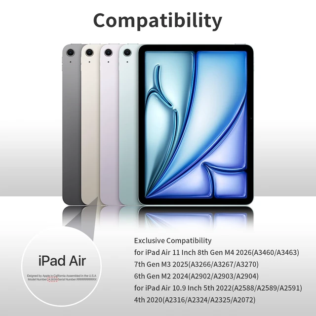 Alt view image 2 of 7 - Case for iPad Air 11-inch M4/M3/M2,10.9-inch 5th/4th Gen,Cream White | For iPad Air 2026/2025/2024/2022/2020 Case, Detachable Magnetic Rotating Transparent Hard PC Back with Pencil Holder