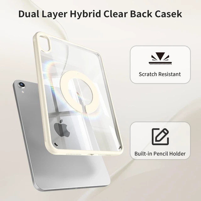 Alt view image 4 of 7 - Case for iPad Air 11-inch M4/M3/M2,10.9-inch 5th/4th Gen,Cream White | For iPad Air 2026/2025/2024/2022/2020 Case, Detachable Magnetic Rotating Transparent Hard PC Back with Pencil Holder