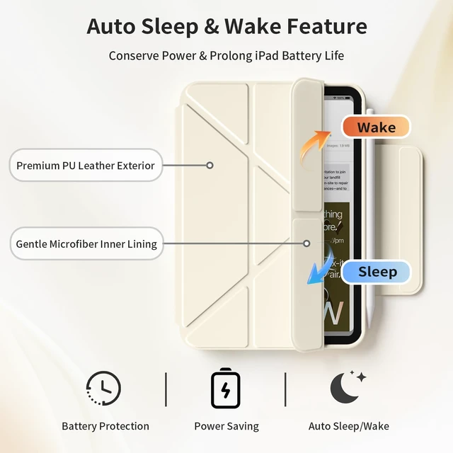 Alt view image 5 of 7 - Case for iPad Air 11-inch M4/M3/M2,10.9-inch 5th/4th Gen,Cream White | For iPad Air 2026/2025/2024/2022/2020 Case, Detachable Magnetic Rotating Transparent Hard PC Back with Pencil Holder