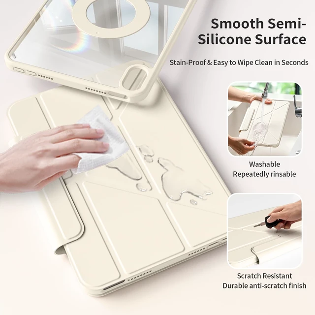 Alt view image 7 of 7 - Case for iPad Air 11-inch M4/M3/M2,10.9-inch 5th/4th Gen,Cream White | For iPad Air 2026/2025/2024/2022/2020 Case, Detachable Magnetic Rotating Transparent Hard PC Back with Pencil Holder