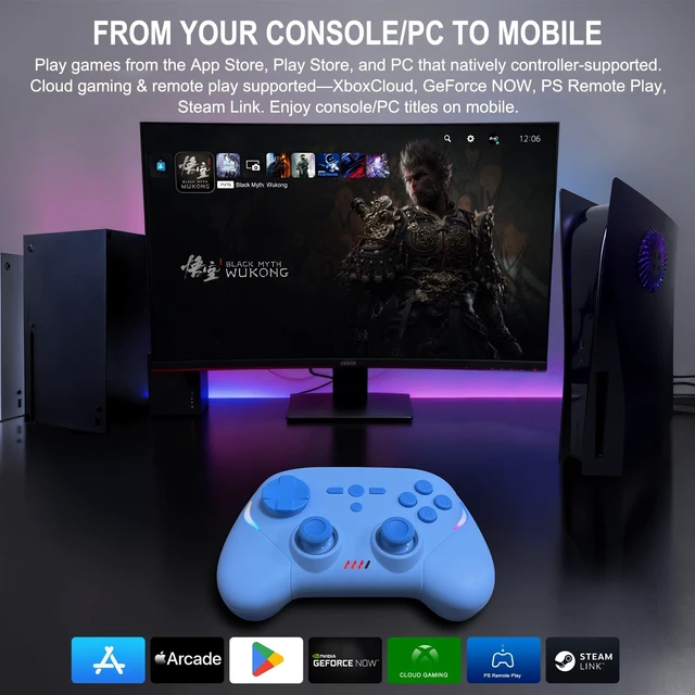 Alt view image 3 of 7 - Mobile Gaming Controller, Wireless Game Controller for iPad/Tablet/iPhone/Android/Switch/Switch 2/Lite/OLED/PC, Handheld Gamepad with Hall Effect Joysticks/Triggers/6-Axis Gyro - Blue