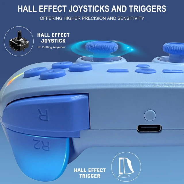Alt view image 4 of 7 - Mobile Gaming Controller, Wireless Game Controller for iPad/Tablet/iPhone/Android/Switch/Switch 2/Lite/OLED/PC, Handheld Gamepad with Hall Effect Joysticks/Triggers/6-Axis Gyro - Blue