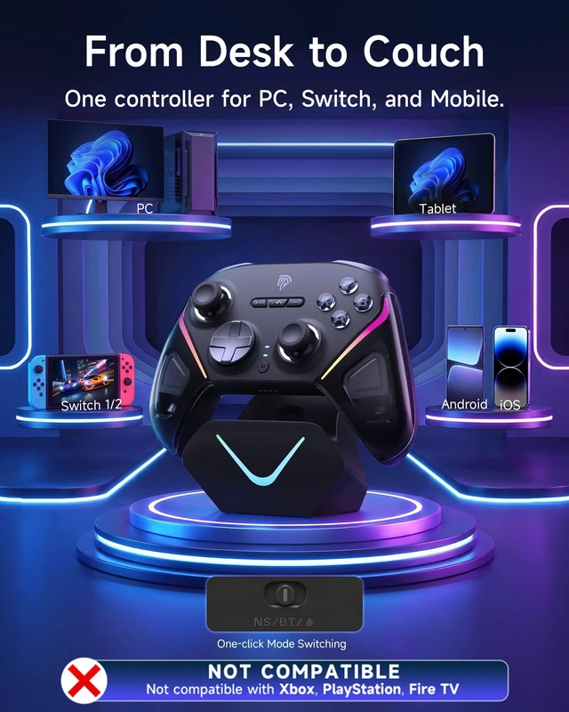 Alt view image 2 of 7 - D10 Wireless Gaming Controller for PC, Switch, Android | TMR Anti-Drift Joysticks, Full Mechanical Buttons, 1000Hz, 2 Back Buttons, with Charging Dock