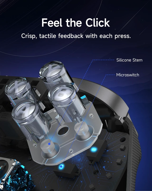 Alt view image 4 of 7 - D10 Wireless Gaming Controller for PC, Switch, Android | TMR Anti-Drift Joysticks, Full Mechanical Buttons, 1000Hz, 2 Back Buttons, with Charging Dock