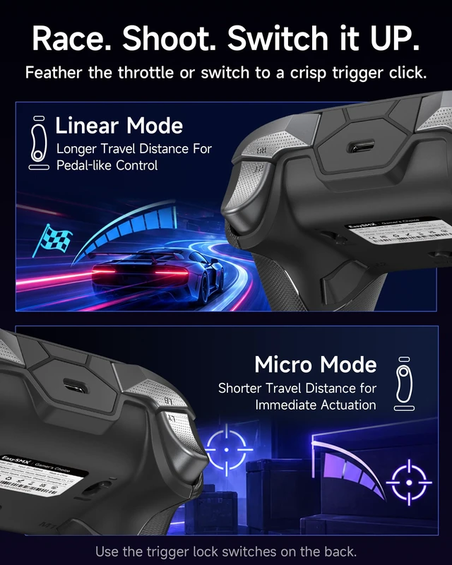 Alt view image 6 of 7 - D10 Wireless Gaming Controller for PC, Switch, Android | TMR Anti-Drift Joysticks, Full Mechanical Buttons, 1000Hz, 2 Back Buttons, with Charging Dock