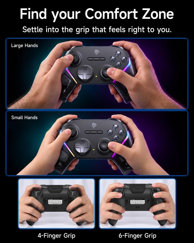 Alt view image 7 of 7 - D10 Wireless Gaming Controller for PC, Switch, Android | TMR Anti-Drift Joysticks, Full Mechanical Buttons, 1000Hz, 2 Back Buttons, with Charging Dock