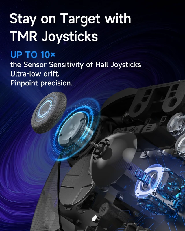 Alt view image 5 of 7 - D10 Wireless Gaming Controller for PC, Switch, Android | TMR Anti-Drift Joysticks, Full Mechanical Buttons, 1000Hz, 2 Back Buttons, with Charging Dock