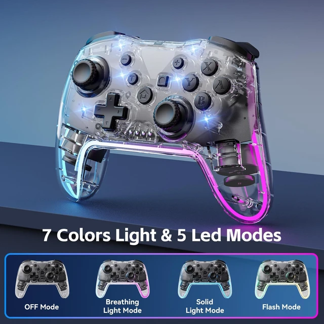 Alt view image 2 of 5 - Wireless Pro Ergonomic Controller for Switch/PC/iOS/Andorid | Compatible with Lite/OLED/. 7-Color RGB Lighting, Turbo/Vibration Adjustment, 10H Battery life, One-Key Wake-Up.