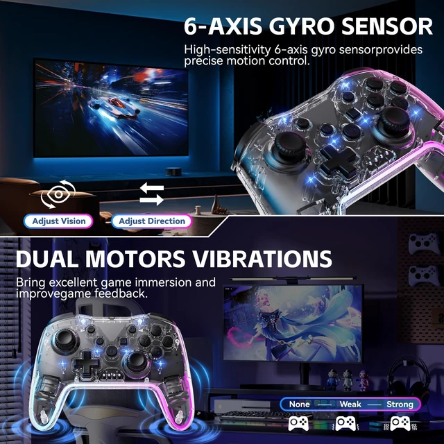 Alt view image 3 of 5 - Wireless Pro Ergonomic Controller for Switch/PC/iOS/Andorid | Compatible with Lite/OLED/. 7-Color RGB Lighting, Turbo/Vibration Adjustment, 10H Battery life, One-Key Wake-Up.