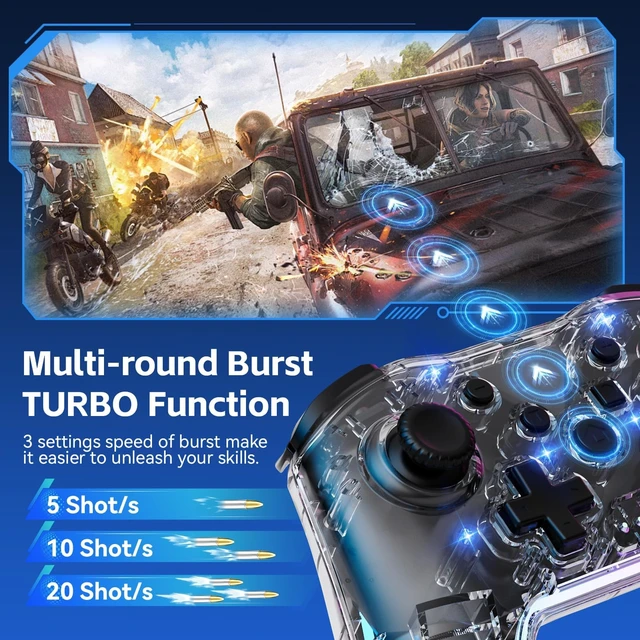 Alt view image 5 of 5 - Wireless Pro Ergonomic Controller for Switch/PC/iOS/Andorid | Compatible with Lite/OLED/. 7-Color RGB Lighting, Turbo/Vibration Adjustment, 10H Battery life, One-Key Wake-Up.