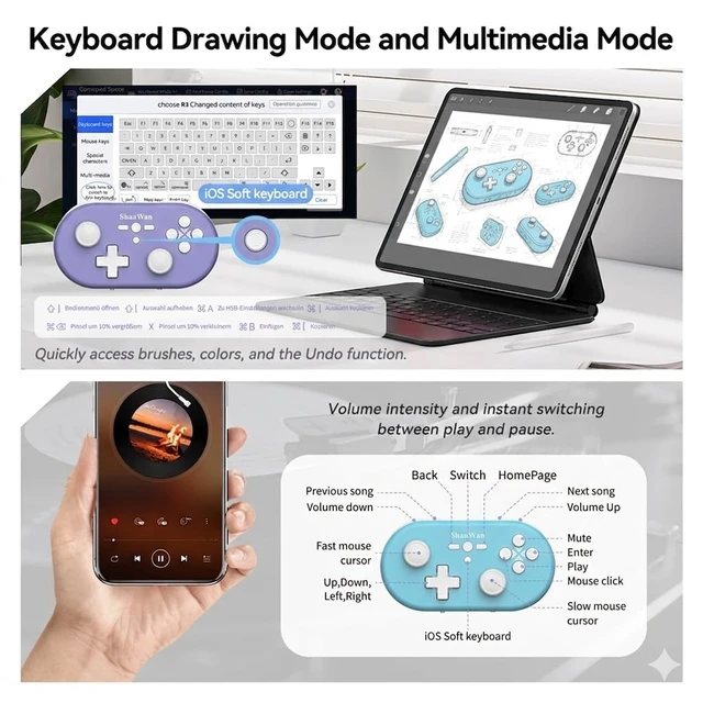 Alt view image 3 of 5 - Portable Wireless Bluetooth Game Controller, Supports Keyboard, Mouse & Drawing Control, Custom Button Mapping for Android, Compatible with Switch 2, PC, PS, iPhone, iPad and Android Tablets