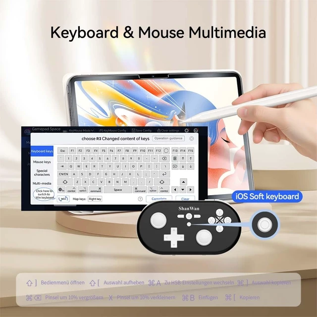 Alt view image 2 of 7 - Wireless Mini Controller for Switch, PC, iOS, Android, Supports Keyboard Mode for iPad Procreate (Black)
