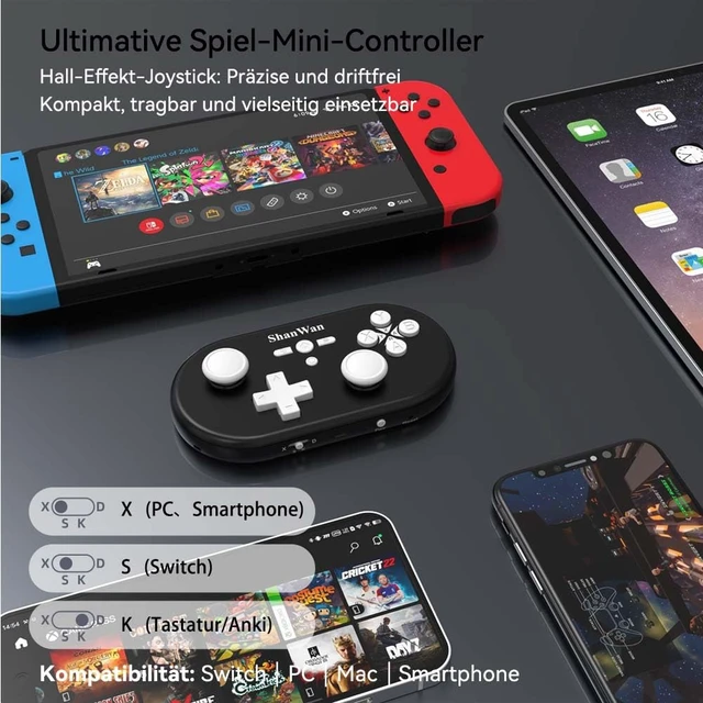Alt view image 5 of 7 - Wireless Mini Controller for Switch, PC, iOS, Android, Supports Keyboard Mode for iPad Procreate (Black)