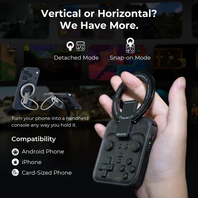 Alt view image 3 of 7 - M4 Snap-On Mobile Gaming Controller for Android & iPhone, Switch 1&2, Portable Bluetooth Controller, Pocket-Sized Retro Arcade Phone Gamepad Kickstand, Dual Joystick Turbo Pro Gaming Magnetic (Black)