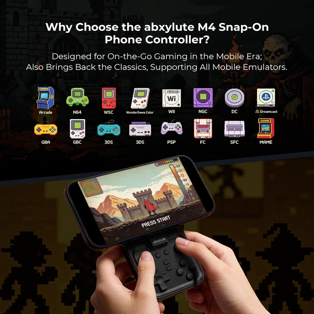 Alt view image 2 of 7 - M4 Snap-On Mobile Gaming Controller for Android & iPhone, Switch 1&2, Portable Bluetooth Controller, Pocket-Sized Retro Arcade Phone Gamepad Kickstand, Dual Joystick Turbo Pro Gaming Magnetic (Black)