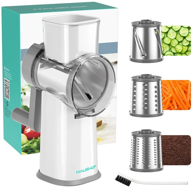 Main image of Rotary Cheese Grater Hand Crank, Vegetable Slicer with 3 Blades | Large Manual Cheese Shredder, Foldable Handle, Powerful Suction Base, Grater for Cheese, Vegetables, Nuts