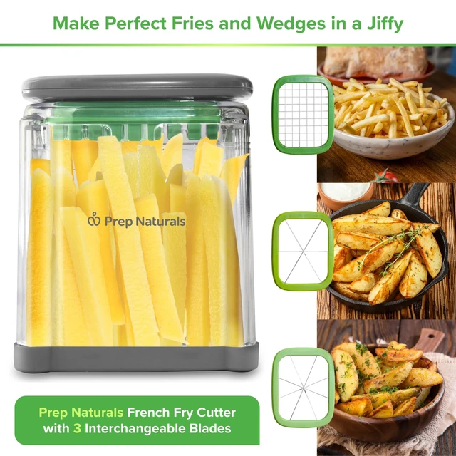 Alt view image 2 of 7 - French Fry Cutter Statinless Steel - Potato Cutter (3 in 1) | Veggie Cutter with Stainless Steel Blades - 3 Interchangeable Blades & Safety Glove Included