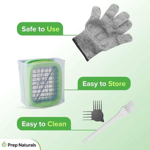 Alt view image 5 of 7 - French Fry Cutter Statinless Steel - Potato Cutter (3 in 1) | Veggie Cutter with Stainless Steel Blades - 3 Interchangeable Blades & Safety Glove Included