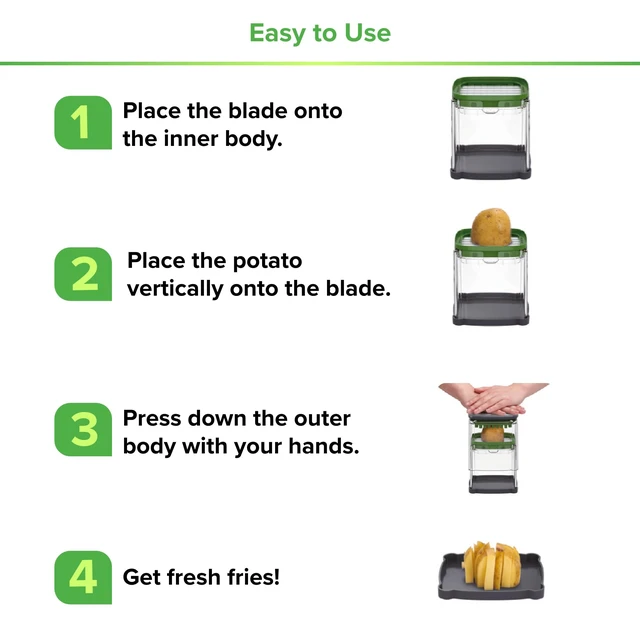 Alt view image 6 of 7 - French Fry Cutter Statinless Steel - Potato Cutter (3 in 1) | Veggie Cutter with Stainless Steel Blades - 3 Interchangeable Blades & Safety Glove Included