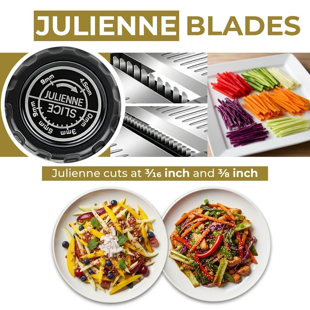 Alt view image 4 of 7 - Slicer for Kitchen with 12 Slice Settings, Black Edition | Slice from Paper-Thin to Thick-Cut with Stainless Steel Frame and Rotating Blade, Non-Slip Base, Gloves and Guard Included