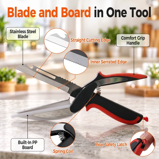 Alt view image 3 of 7 - Kitchen Scissors for Food, 2 in 1 Detachable Cutting Board Scissors | 9.6" Kitchen Shears for Salad, Fruits, Meat, Cheese, Vegetable Cutter, Veggie Chopper with Safety Lock, Dishwasher Safe