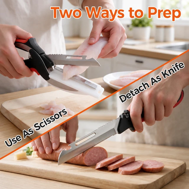 Alt view image 5 of 7 - Kitchen Scissors for Food, 2 in 1 Detachable Cutting Board Scissors | 9.6" Kitchen Shears for Salad, Fruits, Meat, Cheese, Vegetable Cutter, Veggie Chopper with Safety Lock, Dishwasher Safe