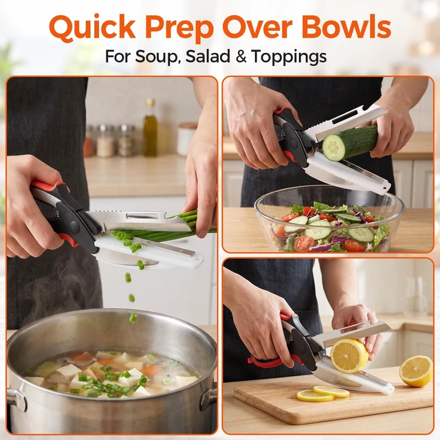 Alt view image 2 of 7 - Kitchen Scissors for Food, 2 in 1 Detachable Cutting Board Scissors | 9.6" Kitchen Shears for Salad, Fruits, Meat, Cheese, Vegetable Cutter, Veggie Chopper with Safety Lock, Dishwasher Safe