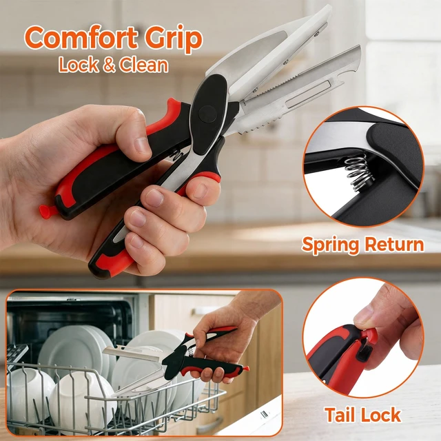 Alt view image 7 of 7 - Kitchen Scissors for Food, 2 in 1 Detachable Cutting Board Scissors | 9.6" Kitchen Shears for Salad, Fruits, Meat, Cheese, Vegetable Cutter, Veggie Chopper with Safety Lock, Dishwasher Safe