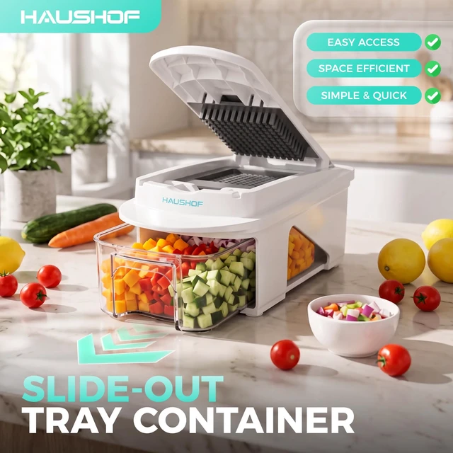 Alt view image 2 of 7 - All-in-1 Vegetable Chopper and Mandoline Slicer,13 Blades | Veggie Chopper and Spiralizer for Kitchen ,Dicer and Grater, Kitchen Prep Tool with Slide-Out Tray Container & Safety Holder