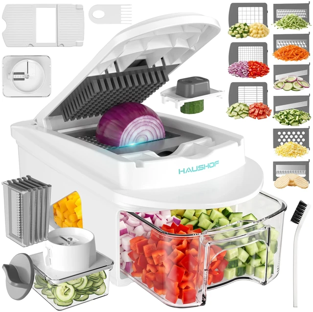 Main image of All-in-1 Vegetable Chopper and Mandoline Slicer,13 Blades | Veggie Chopper and Spiralizer for Kitchen ,Dicer and Grater, Kitchen Prep Tool with Slide-Out Tray Container & Safety Holder