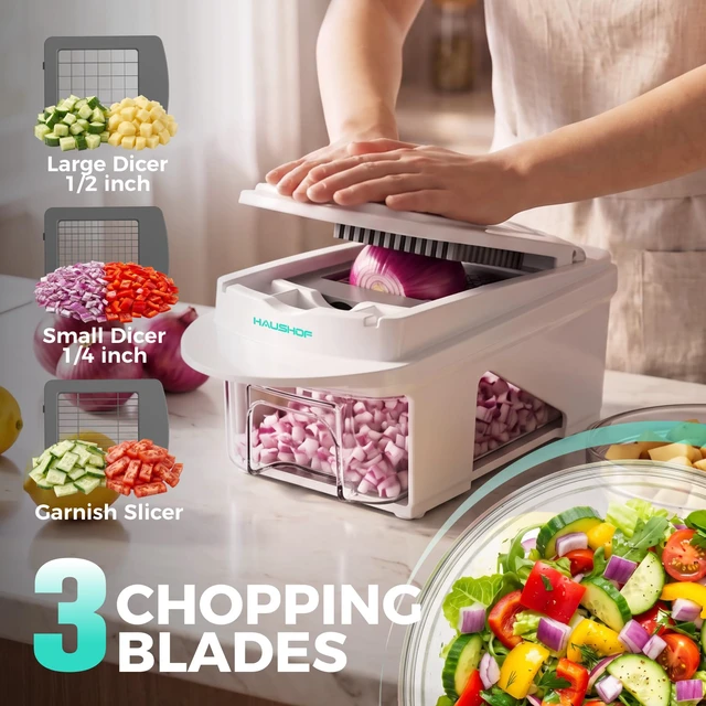 Alt view image 6 of 7 - All-in-1 Vegetable Chopper and Mandoline Slicer,13 Blades | Veggie Chopper and Spiralizer for Kitchen ,Dicer and Grater, Kitchen Prep Tool with Slide-Out Tray Container & Safety Holder