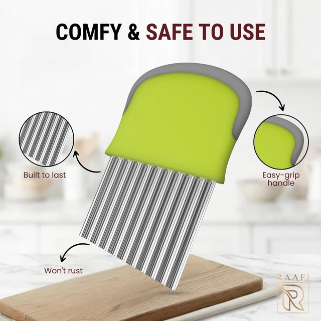 Alt view image 3 of 7 - Crinkle Cutter Set of 2 Sharp Stainless Steel Wavy Knife, Non-Slip Grip for Smooth Cuts on Veggies, Potatoes & Crinkle Cut Fries Crinkle Cutter Knife & Waffle Fry Cutter for BLW, Wave Cutter