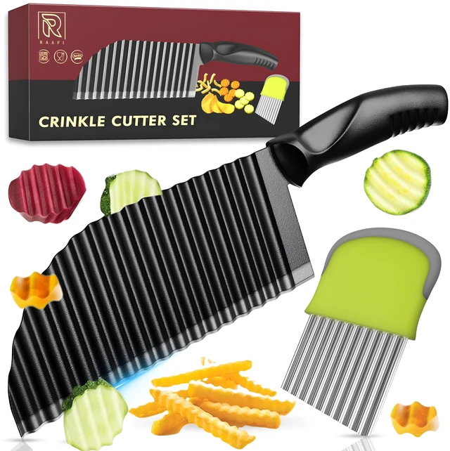 Main image of Crinkle Cutter Set of 2 Sharp Stainless Steel Wavy Knife, Non-Slip Grip for Smooth Cuts on Veggies, Potatoes & Crinkle Cut Fries Crinkle Cutter Knife & Waffle Fry Cutter for BLW, Wave Cutter