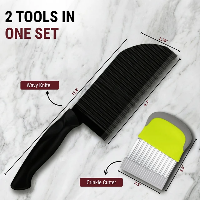 Alt view image 6 of 7 - Crinkle Cutter Set of 2 Sharp Stainless Steel Wavy Knife, Non-Slip Grip for Smooth Cuts on Veggies, Potatoes & Crinkle Cut Fries Crinkle Cutter Knife & Waffle Fry Cutter for BLW, Wave Cutter